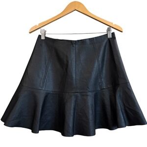 Rebecca Taylor Black Faux Leather Flared Lined Skirt Size 6 #297‎